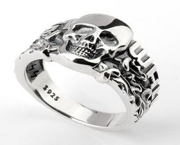 Real 925 Sterling Silver Skull Ring Skeleton European Punk Cool Street Style for Men Fashion Jewelry3499328