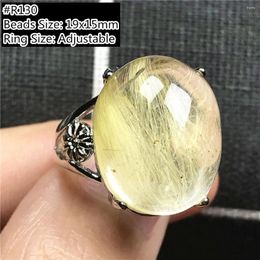 Cluster Rings Top Natural Gold Rutilated Ring For Women Man Crystal Quartz Oval Beads Silver Wealth Luck Stone Adjustable Jewellery