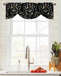 Curtain R Flowers Plants Retro Stars Black Window Living Room Kitchen Cabinet Tie-up Valance Rod Pocket