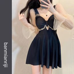 Women's Swimwear Korea Simplicity Tulle Conservative Swimsuit Ins Style Sweet Cute Slim Ruffles Skirts Onsen Vacation One Piece Suits