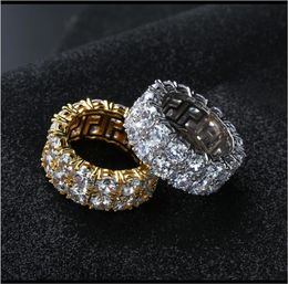 With Side Stones Luxury Designer Mens Rings Hip Hop Jewelry Iced Out Diamond Ring Wedding Engagement Gold Sier Finger Char2941100