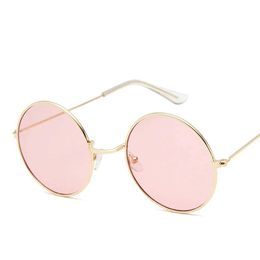 Sunglasses 2023 Womens Alloy Mirror Sunglasses Retro Designer Sunglasses Pink Round Sunglasses for Women d240429