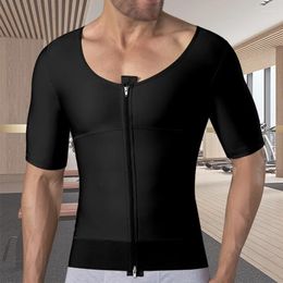 Men's Body Shapers Men Slimming Tummy Control Shaper Post Op Gynecomastia Lipo Short Sleeve Vest Faja Shapewear Top