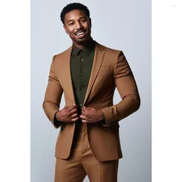 Men's Suits Casual Notched Lapel Slim Fit Solid Color 2 Piece Jacket Pants Prom Party Outfits Costume Hombres Regular Length