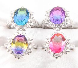 luckyshine new sweet lovely decorative border bi Coloured watermelon tourmaline gems 925 sterling silver womens rings fashion party5550691