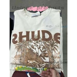 RH Fashion Designers Men Rhude Embroidery for Summer Letter High-quality Shirt Women Cotton Tshirts Clothing Short Sleeved Large Plus Size 100% Cotton Tees Size 281