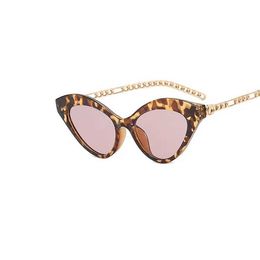 Sunglasses Cat Eye Sunglasses Women Fashion Luxury Square Sun Glasses Female Metal Chain Temples Small Frame Black golden Oculos De Sol