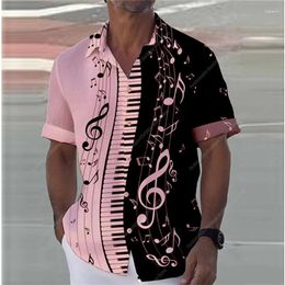 Men's Casual Shirts Summer Shirt Piano Music Notes 3D Print Street Fashion Oversized Short-sleeved Lapel XS-5XL