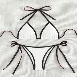 Women's Swimwear Bikini Set Sexy Contrasting Colours Micro Strings Swimsuit 2024 Women Halter Mini Thong Biquinis Beachwear Mujer