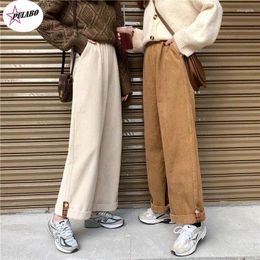 Women's Pants Brown Corduroy Thick Wide Leg Women Korean Fashion Beige Trousers Female Oversize High Waist Winter PULABO Loose