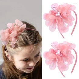 Hair Accessories Oaoleer 1Pcs Pink Chiffon Flowers With Pearls Hairbands Forchildren Cute Girls Bow Headband Hoop Headwear