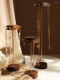 Decorative Plates Brass Stand String Storage Jewellery Hooks Necklace Walnut Rack Bracelet Holder Jewelry Display