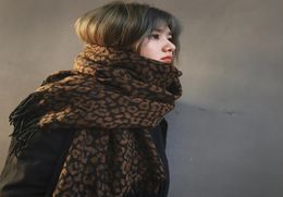 Only one fashionable leopard print wool scarf women in winter thickened warm shawl dual purpose cashmere bib for autumn5785562