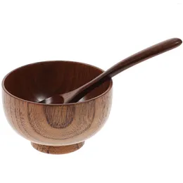 Dinnerware Sets 2 Pcs Wood Rice Bowl And Dish Set Manual Vegetable Serving Wooden Bowls For Baby Fruit Salad Container