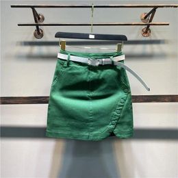 Skirts Summer Green Split Denim Short Skirt Women's High Waist Casual Fashion Bag Hip One-step