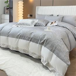 Romantic Bedding Set Luxury Duvet Cover Pure Cotton Rose Embroidery Bed Sheets and Pillowcases Home Textiles 240425