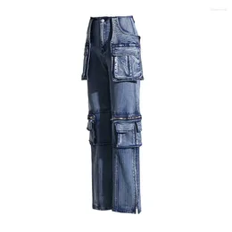 Женские джинсы Женщины с низким подъемом в виде грузового хлопка в голубом кармане в синем повседневном кармане