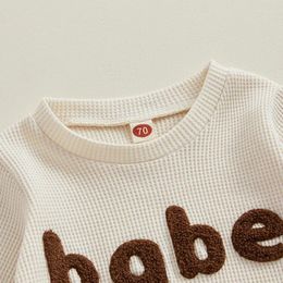 Clothing Sets Toddler Baby Girl Boy Waffle Knit Outfit Long Sleee Letter Embroidrey Tops Casual Pants 2 Piece Spring Clothes Set