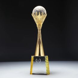 Basketball Golf Metal Trophy Crystal Customised Volleyball Football Tennis Sports Games Carved Gold Silver Bronze Crystal Trophy 240428