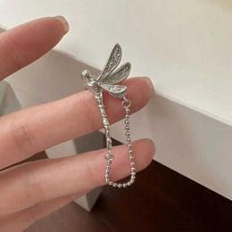 Charm Silver Color Dragonfly Wing Crystal Ear Clip for Women Girl Design Tassel Bead Chain No Piercing Earring Jewelry Gift Wholesale