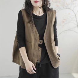 Women's Vests Autumn And Winter 2024 Retro Female Vest Jacket Loose Sleeveless Women Solid Colour Coat Casual Fashion Lady Outwear