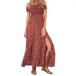 Casual Dresses Women'S Summer Sexy Short Sleeve One Shoulder Small Floral Print Slit Dress Elegant For Women