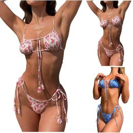 Women's Swimwear Bikini Sets High Waisted Bathing Suits Two Piece Swimsuits Floral Print Sexy Triangle Bikinis For Women Shorts