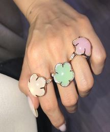 Fashion Five Petal Flower Pink White Green Colourful Opal Jewellery 925 Sterling Silver Ring White Gold Colour Fine Jewellery for women4691625