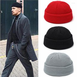 Berets Knitted Beanie Hat Men Skullcap Women Winter Warmer Retro Brimless Baggy Melon Cap Black Cuff Docker Beanies Hats For 2024
