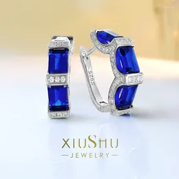 Stud Earrings Artificial Sapphire S925 With Sterling Silver Inlaid Gemstones Light Luxury Trendy Retro Wedding