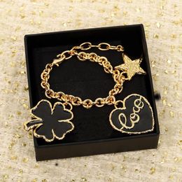 Link Bracelets Top Quality Fashion Bracelet Gold Color Black Drops Oil Clover Love Heart Chain Bangle Women Party Jewelry Gift