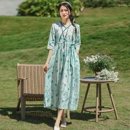 Party Dresses Print Floral Plus Loose Vintage Spring Summer Dress Cotton Linen Holiday Outdoor Travel Style Fashion Women Casual Long