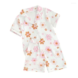 Clothing Sets Kids Toddler Girl Pyjamas Flower Print Short Sleeve Button Tops Shorts Summer For Girls Sleepwear