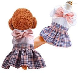 Dog Apparel Plaid Princess Dress Cute Puppy Clothes Outfit Small Sweet Pink Grid Bow Pet For Dogs Cat Clothing Skirt