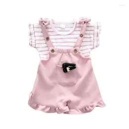 Clothing Sets Summer Baby Girl T-shirt Clothes Set Striped Cartoon Cute Cotton Shorts Girls Outfits For 0-4T