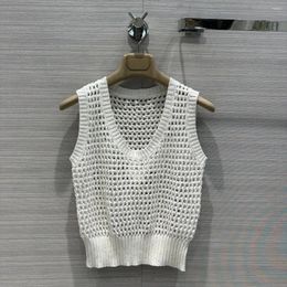 Women's Tanks 2024 Fashion Sleeveless Sexy Casual Beads Pure Cotton Yarn Crew Neck Vest Small 0410