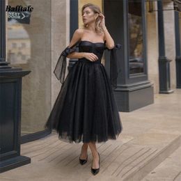 Party Dresses Bafftafe Black Sparkly Tulle Prom Off The Shoulder Corset Back Formal Occasion Evening Dress Homecoming Gowns 2024