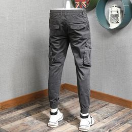 Men's Pants Tactical Casual Cargo Men Hip Hop Streetwear Dark Grey Cotton Multi Pockets Drawstring Jogging Trousers