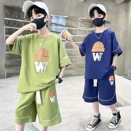 Children Sets Sale Price Boys Summer Suit Loose Top Strappy Fivequarter Pants Casual Boulys 240426