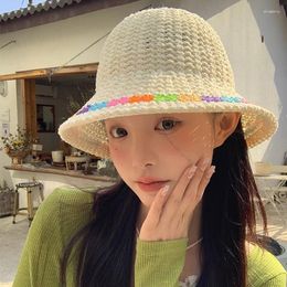 Berets Floral Straw Bucket Hats For Women Hollow Panama Bob Summer Foldable Sun Protection Cap Female Outdoor Beach Fisherman Hat Gorro