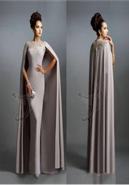 Sexy Formal Evening Dresses 2016 Elie Saab Grey With Cape Ruffles Lace Edged Cheap Long Sheer Prom Party Gowns Evening Wear Dress9300628
