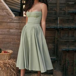 Casual Dresses Summer Elegant Vintage Dress For Women Fashion Puff Sleeve Strapless Long Female Temperament A-line Party Beach