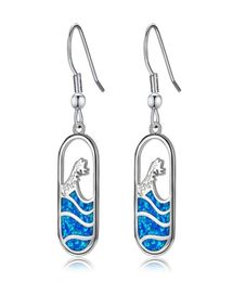 Dangle Chandelier Boho Female Blue Opal Drop Earrings Cute Silver Color Vintage Bridal Wave Long Wedding For WomenDangle2998484