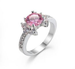 Whole 6 PcsLot Luckyshine Daily Jewelry Holiday Gift Fire Flower Pink Cubic Zirconia Gemstone 925 Silver Plated Women Ring NE1120993