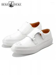 Casual Shoes Handmade Mens White Genuine Leather Size 45 46 Spring Breathable Hook Loop Platform Male Customised 7 Days