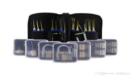 New Arrival 24pcs Locksmith Tools lock pick set with Blue Handle 5pcs transparent Practise locks7121305