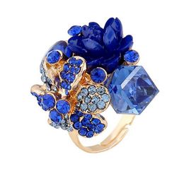 Cluster Rings Adjustable Colourful Crystal Ring Personality Fashion Hypoallergenic Resin Flower Bohemia Girls Women Accessories4064818