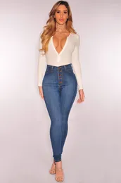 Women's Jeans Front Button Pencil All-match Slim High-waisted Stretch Tight Denim Trousers