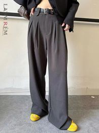 Women's Pants LANMREM Office Lady Pleated High Waist Suits Women Straight Wide Leg Trousers 2024 Spring 26D8929