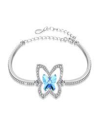 Lovely Designed Bracelet Sterling Silver Butterfly Pattern Invisible Setting Mosaic Sky Blue Crystal Bracelet Women Christmas Gift2603270